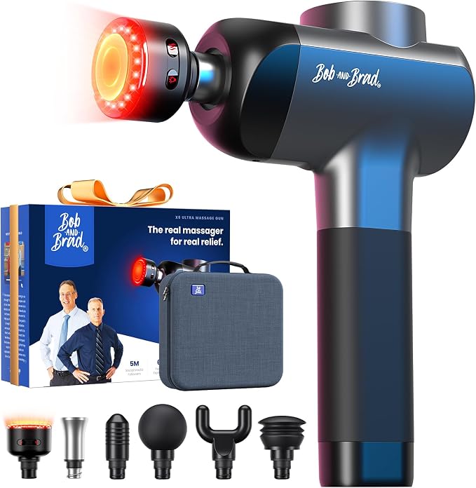 BOB AND BRAD X6 Ultra Massage Gun with Heat & Infrared Light, FSA Eligible | HSA Professional Percussion Deep Tissue Muscle Massager Gun for Athletes, Metal Head, 5 Speed, 6 Replacements, Birthday Gifts