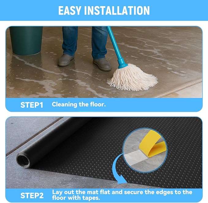 4x30 FT Garage Floor Mat, 2.8mm Thickened Diamond Plate | PVC Flooring Roll for Under Car/Golf Cart/Motorcycle, Garage Mat for Warehouse/Basement/Gyms/Trailer, Tapes Included, Black