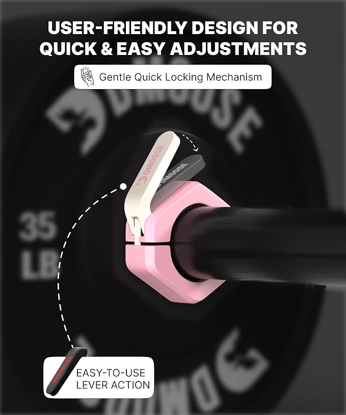 DMoose Fitness Barbell Clips 2 Inch (Pair) - Quick Release Olympic Barbell Clamps & Collars with Anti Slip TPR Grip for Secure Weightlifting and Powerlifting - Weight Clips for Bars at Home or Gym