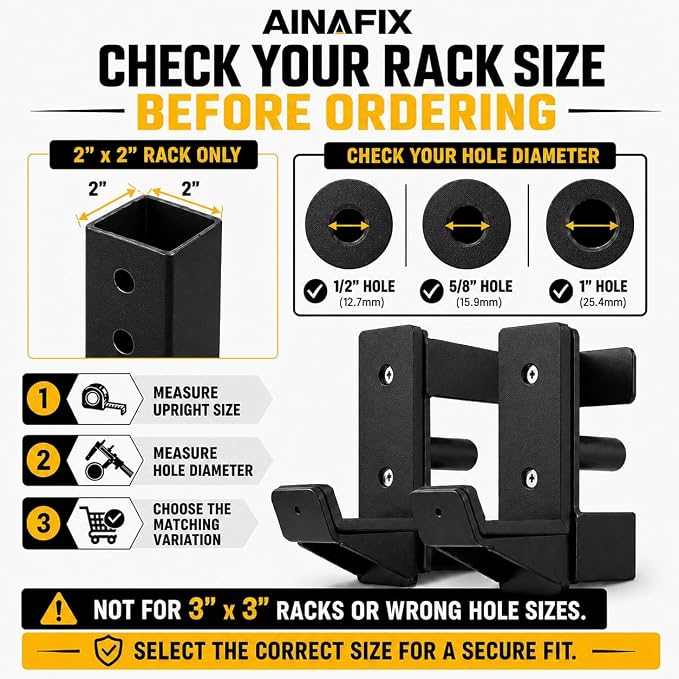 J Hooks for 2" x 2" Power Rack, Rubber Pad J-Hook for Power Cage, Bottom Reinforced Steel J Cups for Squat Rack, Heavy Duty Barbell Holder, Black