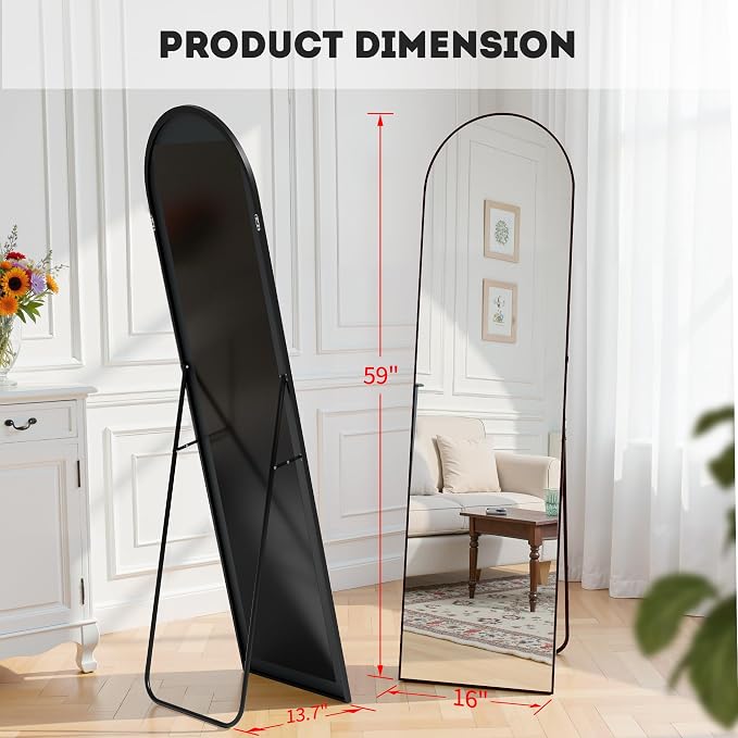 Simple Deluxe Arched Full Length Mirror, 59"x16" Large Floor Mirrors, for Wall Door Bedroom Bathroom Living Room (Black)