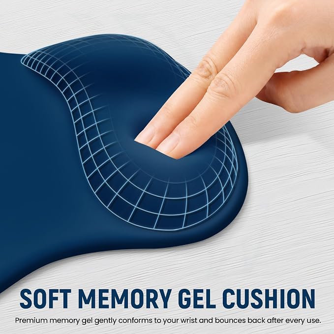 Ergonomic Mouse Pad with Wrist Rest, Gel Wrist Support, Navy Blue | 10.2 x 7.6 in Mouse Pad with Smooth Fabric Surface and Non-Slip Rubber Base for Office, Home, Study, and Gaming