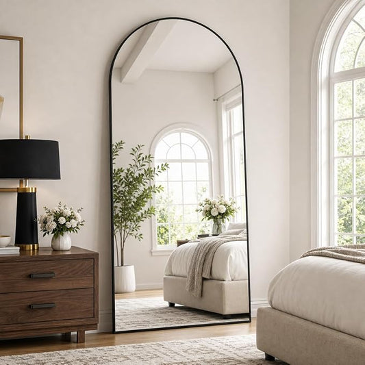 Arched Full Length Mirror 69"x25" Leaning Hanging Decor Black | Standing Body Mirror with Aluminum Frame for Bedroom Cloakroom Living Room Make-up Gift