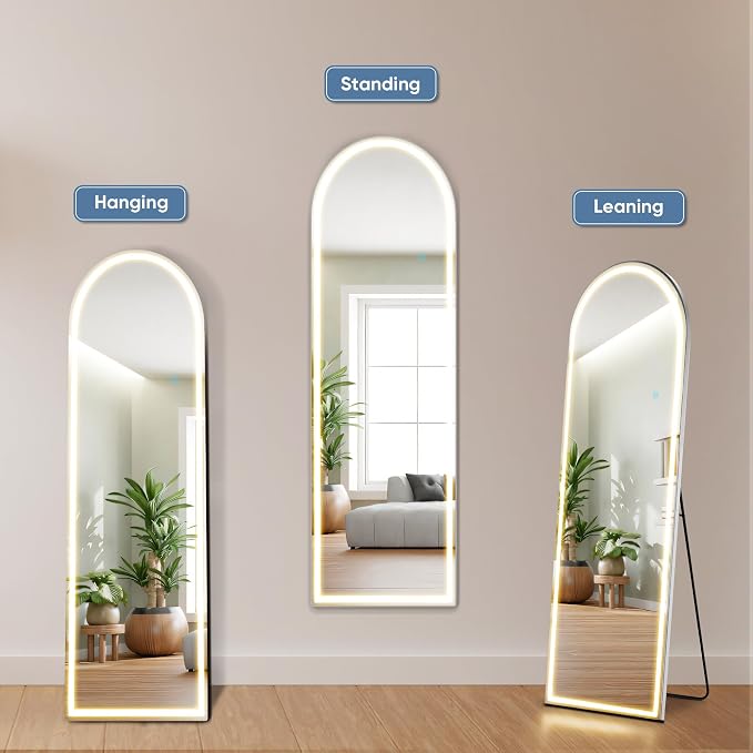 OLIXIS 16"x 60" Arched Full Length Mirror with Lights, LED Body Mirror | with 3 Color Lighting, Wall Mounted Mirrors for Bedroom, Home, Entryway with Tempered Glass