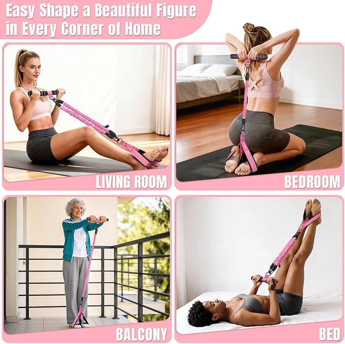Upgraded Multifunction Pedal Resistance Band with Handle, 3 Tube Adjustable Resistance Bands for Abdomen, Waist, Arm, Core/ABS, Leg Workout - Sit Up Exercise Equipment for Women