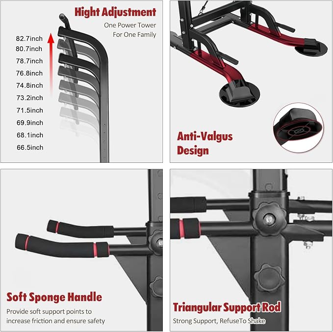 Tappio Power Tower Pull Up Bar for Home Gym, Multi Functional Pull Up Bar Stand Dip Bar Station, Adjustable Height Workout Dip Station Strength Training Fitness Equipment