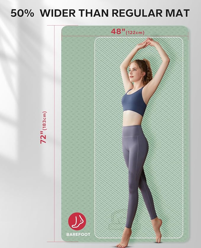HAPBEAR Extra Large Yoga Mat - 72"x48"x6mm (1/4 inch), Non-Slip, Durable, Thick Wide Exercise Mat for Home Workouts, Yoga, Pilates, Stretching and Cardio Workouts
