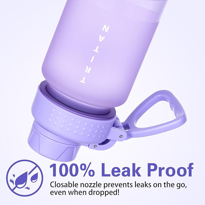 OLDLEY 32oz Frosted Clear Water Bottle, BPA-Free Tritan Plastic Reusable Water Bottle with Fast-Flow Spout Lid, Wide Mouth Leakproof Sports Drinking Bottle for Gym, School, Office, Travel,Amethyst