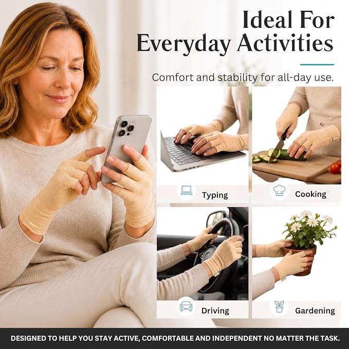 Vive Arthritis Gloves - Men, Women Rheumatoid Compression Hand Glove | Osteoarthritis- Arthritic Joint Pain Relief - Carpal Tunnel Wrist Support - Open Finger, Fingerless Thumb for Computer Typing