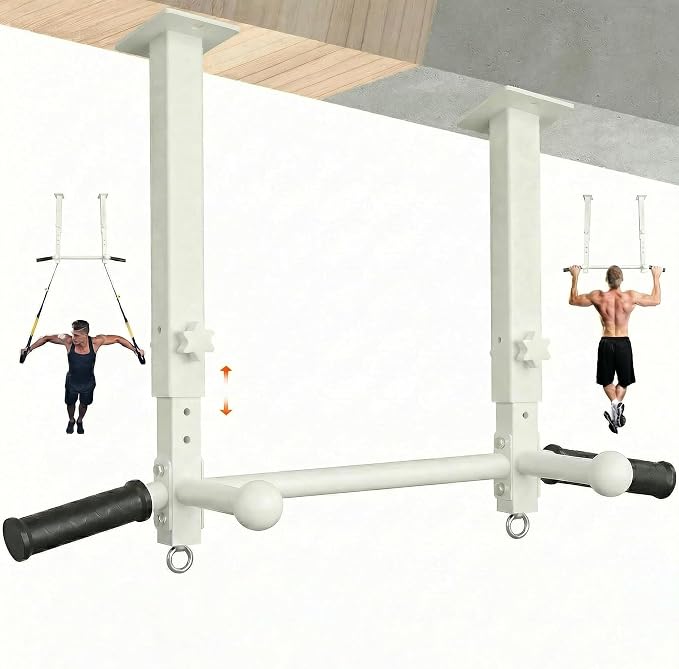 Ceiling Mount Pull Up Bar for Garage/Basement/Rafter - Heavy Duty 800LBS Adjustable Height Multi-Grip Chin Up Bar,Ceiling Joist/Beam