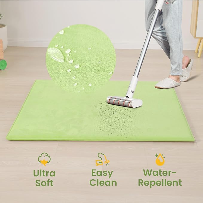 Huloo Sleep Baby Play Mat for Floor,1.3" Thick Elasti-Foam 50"×50" Playpen Mat for Tummy Time,Water Repellent Soft Coral Velvet for Toddler,Infant,Kids,Non-Slip Backing Safe for Crawling(Light Green)