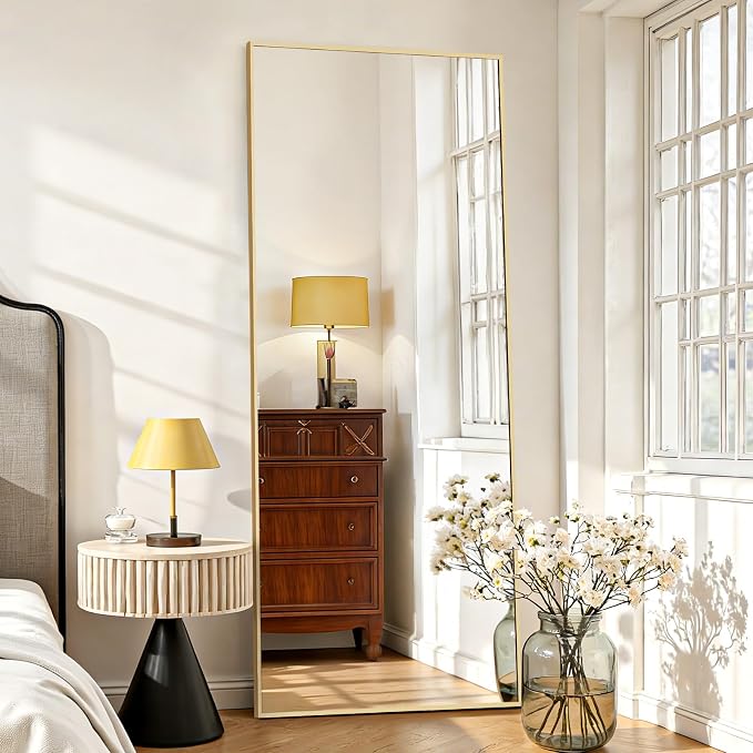 Mirror Full Length 65"x24", Rectangle Full Body Floor Mirrors with Stand | Shatterproof Glass, Aluminum Alloy Frame, Free Standing, Wall Mounted or Leaning for Bedroom Living Room Entryway