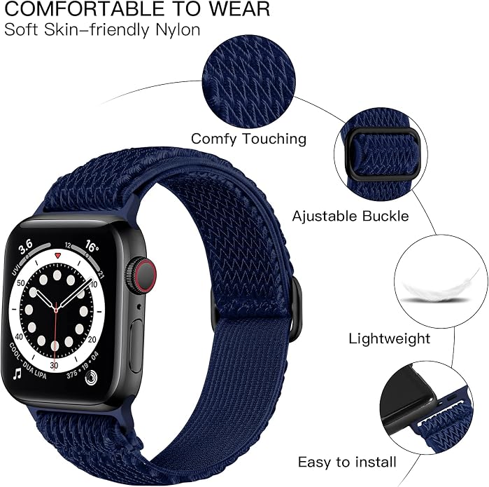 Lerobo Stretchy Nylon Solo Loop Band, Compatible with Apple Watch Series 11 10 9 8 7 6 5 4 3 SE3/2/1 Ultra3/2/1, Adjustable Strap for iwatch Band 44mm 45mm 46mm 49mm 42mm 40mm 41mm 38mm for Women Men