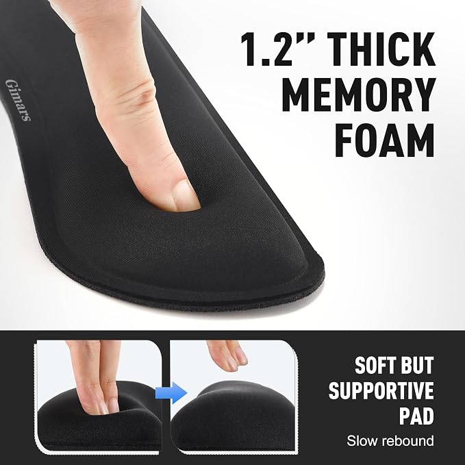 Gimars Upgrade Enlarge Silky and Superfine Fabric Gel Memory Foam Keyboard Wrist Rest Set, Ergonomic Keyboard Mouse Wrist Support for Typing Pain Relief, Comfort for Office, Gaming, Computer, Black