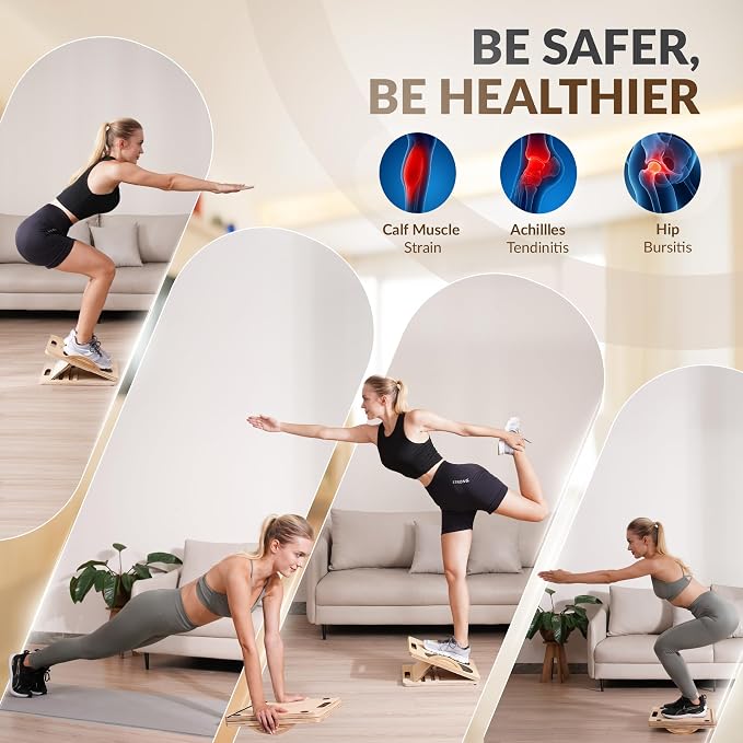 2 in 1 Balance Board & Slant Board for Calf Stretching - Adjustable Incline Board, 300lbs Capacity, Physical Therapy Equipment with Exercise Poster for Legs, Knees, Ankles, Heels