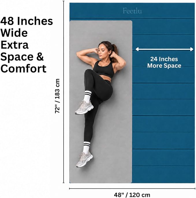 Foldable Large Yoga Mat, Extra Space 72"L x 48"W (183 x 122 cm), 6mm & 8mm Thick, Workout Mat for Home Gym and Travel - Anti-Slip Folding Exercise Mat for Yoga & Pilates