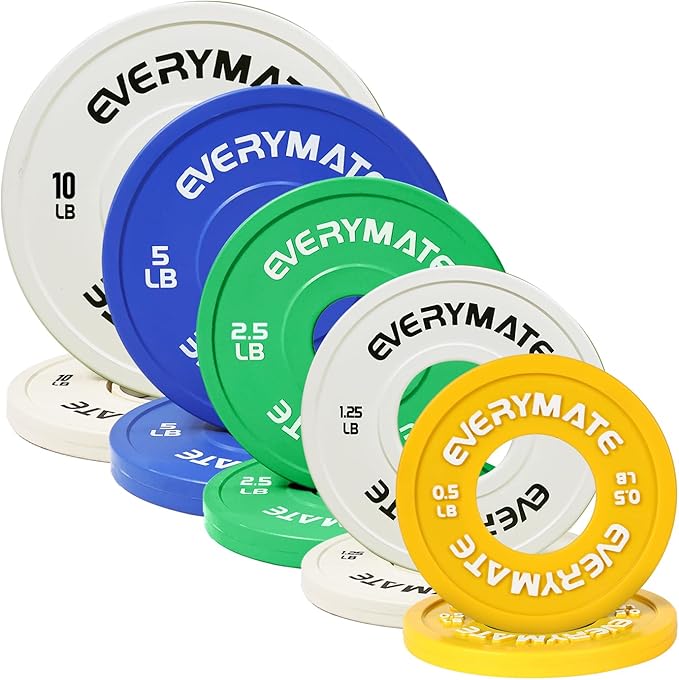 EVERYMATE Change Weight Plates 1.25LB 2.5LB 5LB Set Fractional Plate Olympic Bumper Plates for Cross Training Bumper Weight Plates Steel Insert Strength Training Weight Plates