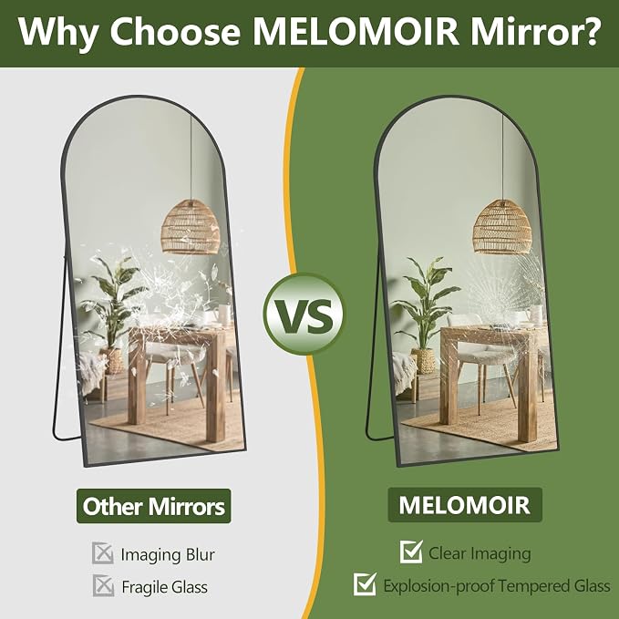 MELOMOIR 82"x44" Oversized Floor Mirror Freestanding, Arched Full Length Mirror for Bedroom Living Room Dressing Room Gym Yoga Hair Salon, Black Mirror Full Length with Shatterproof Tempered Glass