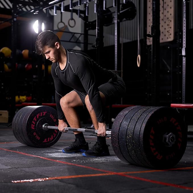 RitFit Bumper Plates, Colored Fleck-Rubber Weight Plates with Steel Insert, 2-inch Olympic Weight Plates for Weight Lifting and Strength Training