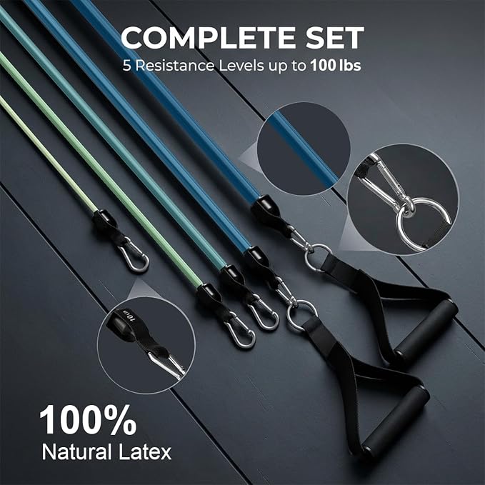 VEICK Resistance Bands with Handles, Ankle Straps, Door Anchor | Accredited Lab Certified, 100% Natural Latex, Cushioned Handles, Versatile for Yoga, Pilates, Strength, Home Gym