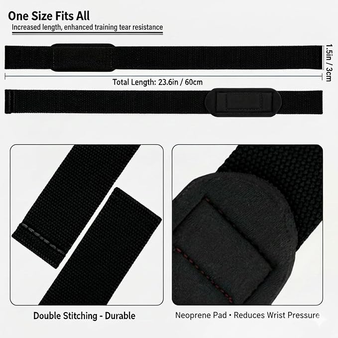 24 Inch Padded Strength Lifting Straps (1 Pair) | Cotton Weightlifting Straps with Neoprene Wrist Support for Deadlifts, Rows, Shrugs, Heavy Pulls