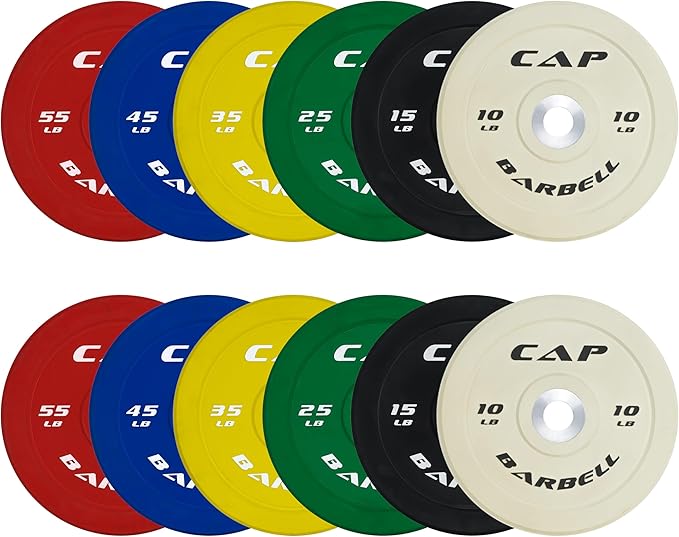 CAP 2-inch Olympic Bumper Plate Weight Set | 100-370 lbs | Multiple Colors | Storage Rack Optional