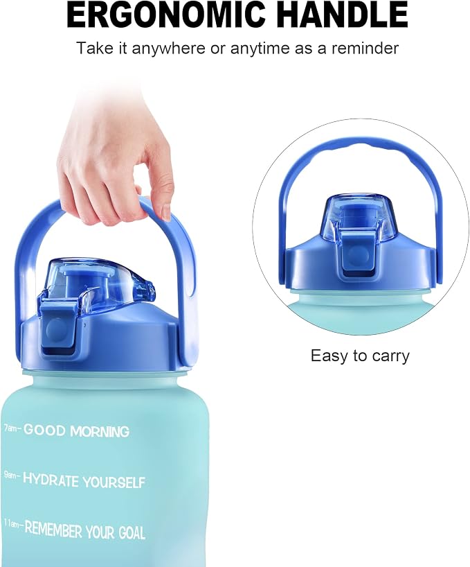 EYQ 64oz/128oz Leakproof Free Drinking Water Bottle with Motivational Time Marker BPA Free for Fitness, Gym and Outdoor Sports