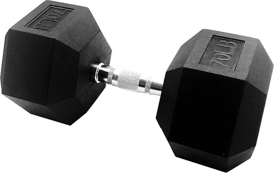 Signature Fitness Rubber Coated Hex Dumbbells Hand Weights for Exercises and Fitness Home Gym, 5-50 lbs, Pairs