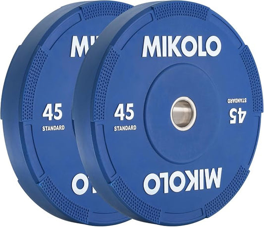 Mikolo Olympic Bumper Plates Set, 100% High-Density Low-Bounce Rubber Weight Plates with Steel Inserts, IWF Color-Coded Quiet Barbell Plates for Deadlifts, Squats & Home Gym Strength Training (Weights: 45 * 2-230LB)