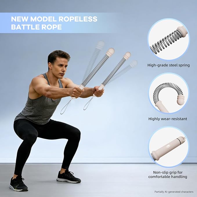 Cordless Battle Ropes with Adjustable Resistance Springs