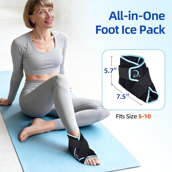 Comfytemp Ankle Foot Ice Pack Wrap for Plantar Fasciitis Relief, Heel Pain | FSA Eligible HSA, Gel Ice Hot Bag for Injury Reusable Gift for Swelling, Achilles Tendonitis, Sprain, Women Men Gift, 2 Pack