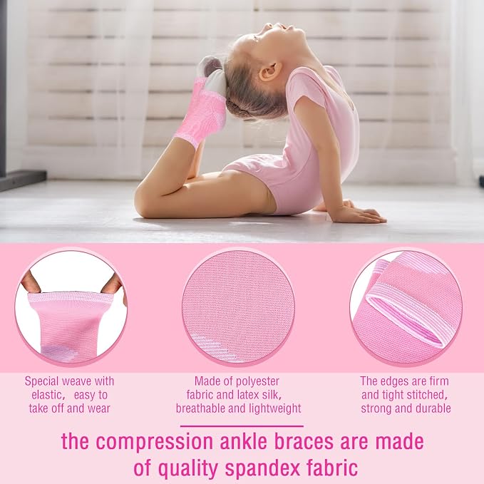 Tarpop 2 Pairs Kids Ankle Brace Set Foot Support Stabilizer Wraps Protector Guard Knitted Ankle Sleeve Sock Support Compression Socks for Injury Prevention(Pink,Medium)