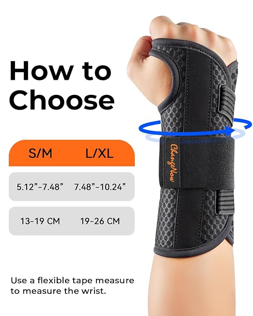3-Splint Carpal Tunnel Wrist Brace Night Support, Right Hand Pain Relief | Adjustable Hand Brace for Tendonitis, Arthritis, Sprains & Strains, Wrist Support for Women & Men, Black, S/M