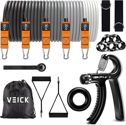 VEICK 10-150LBS Resistance Bands with Handles, Ankle Straps, Door Anchor | Accredited Lab Certified, 100% Natural Latex, Versatile for Yoga, Pilates, Strength, Home Gym