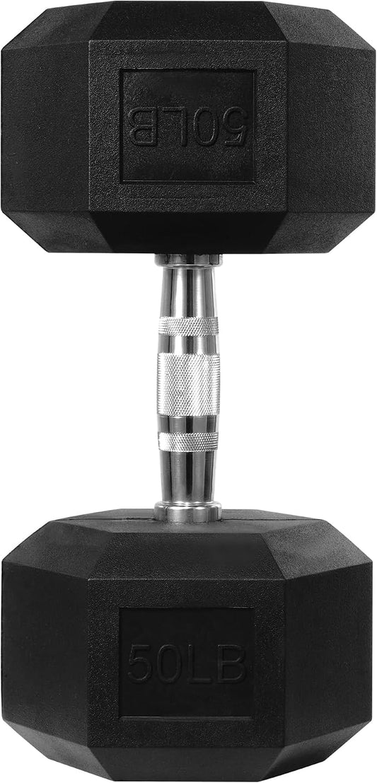 HulkFit Rubber Coated Hex Dumbbells, Anti-Roll Hand Weights, Non-Slip Ergonomic Handle Low Odor for Home Gym