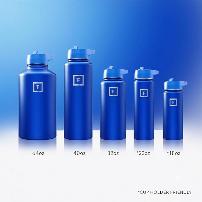IRON °FLASK 40 oz Wide Mouth Water Bottle with Straw | Insulated Stainless Steel Sports Water Bottle with Leakproof Straw Lid - BPA Free, Cold 24 Hrs, Sweat Free (Cobalt)