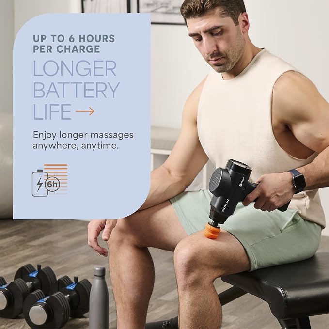 LifePro Sonic Massage Gun Percussion Muscle Massager, 8 Heads & 5 Speeds | Up to 6-Hr Runtime, Deep Tissue Massage Gun for Neck, Back, Calves, Quads, Feet, Trigger Points & Recovery Support