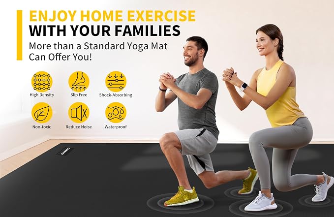 CAMBIVO 8'x6'/7'x5'/6'x4' Large Exercise Mat Workout Mat for Home Gym, 7mm | High-density PVC, cushioned surface, non-slip bottom, for jump rope and weights, floor protection, easy to store