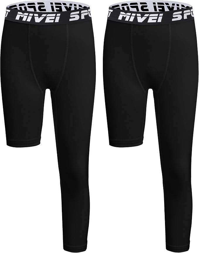 MIVEI One Leg Compression Tights Youth Boys Basketball Leg Sleeve | Kids Compression Pants Girls' Single Leg Tights 3/4 Leggings for Baseball Softball Soccer Running Football, Sports Base Layer
