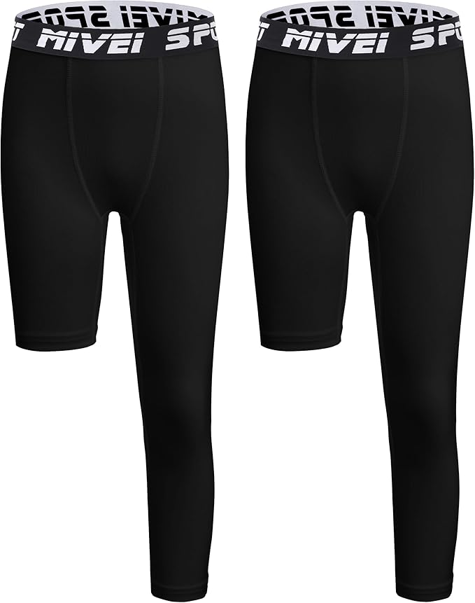 MIVEI One Leg Compression Tights Youth Boys Basketball Leg Sleeve | Kids Compression Pants Girls' Single Leg Tights 3/4 Leggings for Baseball Softball Soccer Running Football, Sports Base Layer