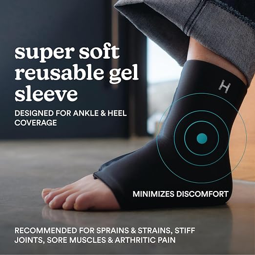 Homedics Hot and Cold Relief Gel Ankle Sleeve, Heat or Ice Therapy | for Sore Ankles and Heels, Soft-Touch Stretch Fabric, Contoured Hydrogel Design for Comfort and Relaxation