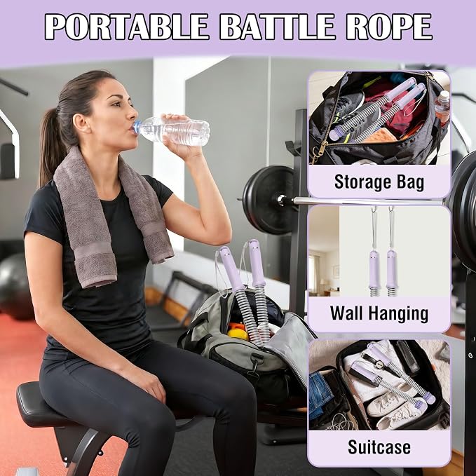 2PCS Portable Ropeless Battle Ropes with Adjustable Weight Rings | Cordless Battle Rope for Home Gym, HIIT Workout, Low-Impact Cardio, Strength Training, Fitness Equipment for Women & Men