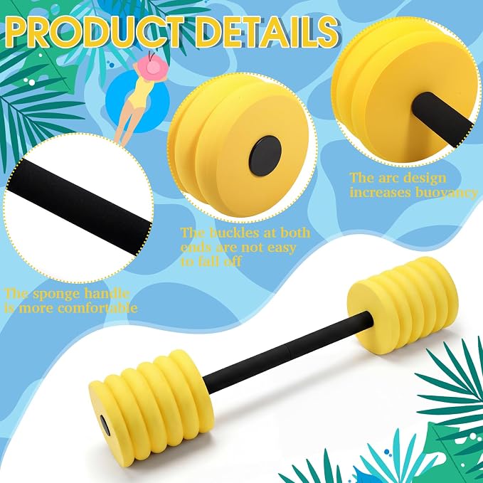 Soulchen Long Aquatic Exercise Dumbbells Pool Exercise Foam Water Weights Dumbbell Aquatic Pool Barbells with High Density EVA Foam for Swim Water Aerobics Workouts Loss