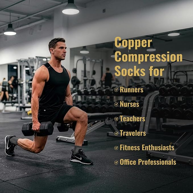 6 Pairs Copper Ankle Compression Socks for Men and Women | Copper Graduated Compression Socks with Terry Cushioning and Arch Support, Breathable Mesh Design, Machine Washable