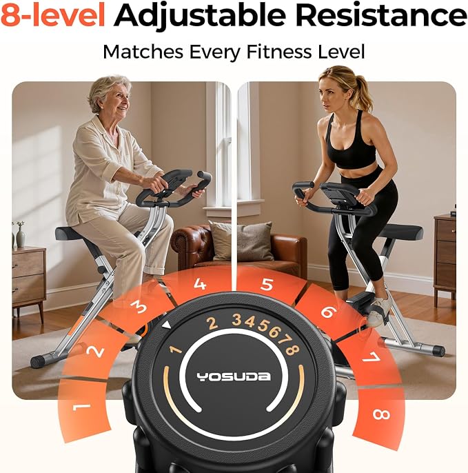 YOSUDA Folding Exercise Bike - 5 IN 1 Foldable Stationary Bike for Home Gym Workout, Upgraded Indoor Cycling Bikes with 6.6 LBS Flywheel, 380 LBS Capacity and 16-Level Magnetic Resistance, Back Support Cushion