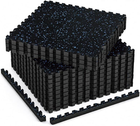 AIRHOP 1" Ultra-Thick 48 Sq Ft Rubber Top Gym Flooring for Home Gym | 12 Tiles, High Density EVA Foam, Waterproof & Non-Slip Rubber, Interlocking Puzzle Mats, Heavy Duty Floor Protection, 24"x24"
