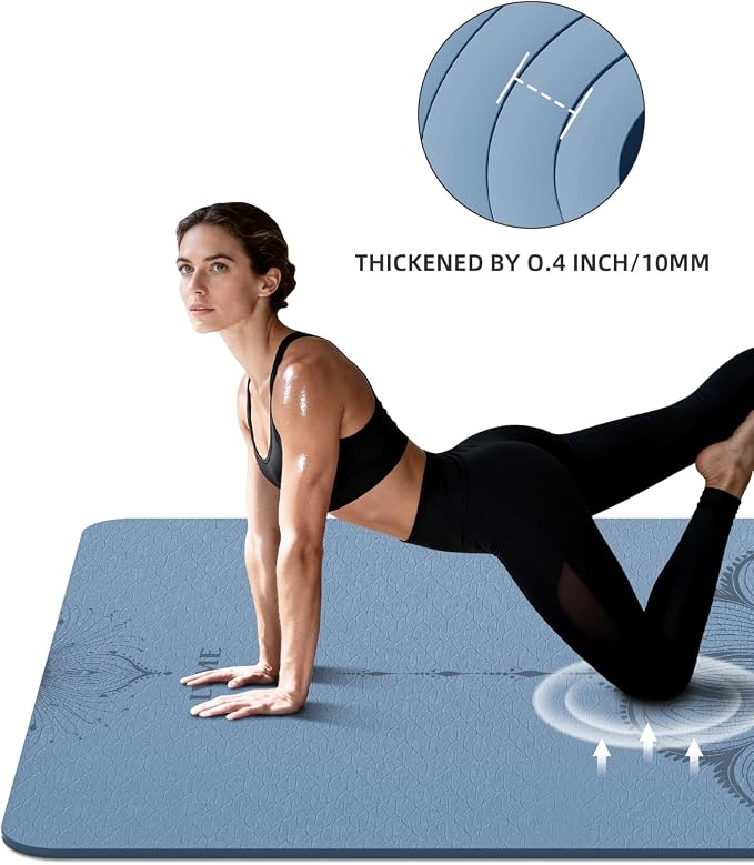 Large Yoga Mat (75.5"x47.6"x0.4"）Extra Wide & Thick 10mm | Non-Slip Exercise Mat, High-Density TPE Mat for Yoga Pilates & Home Gym Workouts