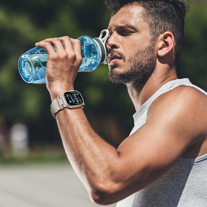 Band Compatible with Apple Watch Ultra 3/2/1 Band 49/46/45/44mm | Metal Connector with Silicone Rugged Strap for iWatch Ultra Series 11/10/9/8/7/6/SE3/SE2/SE/5/4/3/2/1, Starlight/Titanium