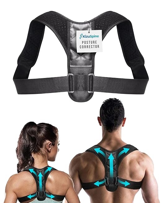 Kizu Spine Posture Corrector for Women and Men, Upper Back Brace Support | Comfortable Adjustable Shoulder Straps, Supports Upright Posture, Eases Daily Neck & Back Tension, Fits Under Clothes