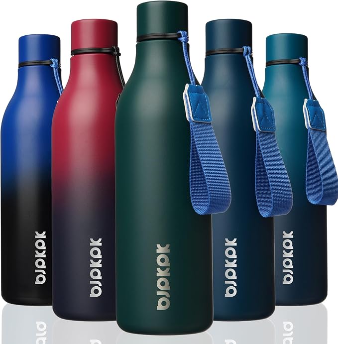 BJPKPK 25oz Insulated Water Bottle, Stainless Steel Bottle with Carry Strap | Keep Cold & Hot Vacuum Insulation, Leak-Proof BPA-Free Design, Slim Bottle Fits Most Cup Holders for Gym, Office & Travel